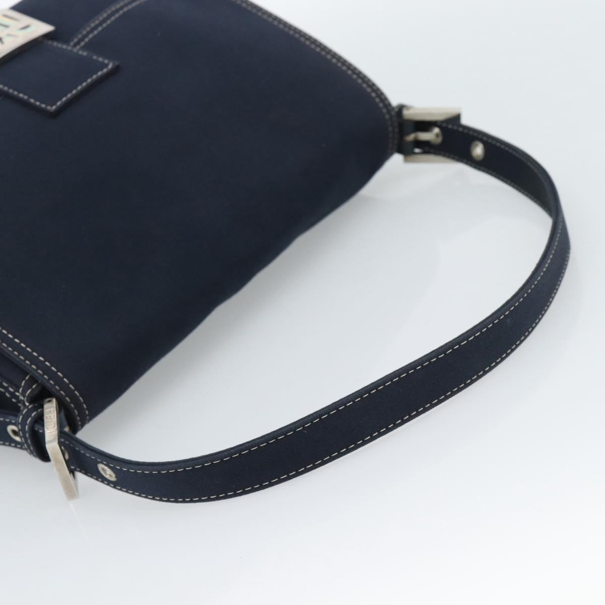 FENDI Canvas Mamma Baguette Shoulder Bag Navy Silver Auth fm5409V