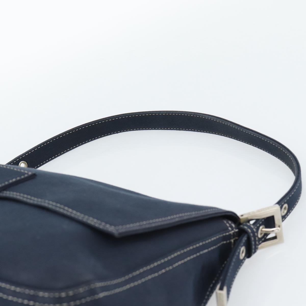FENDI Canvas Mamma Baguette Shoulder Bag Navy Silver Auth fm5409V