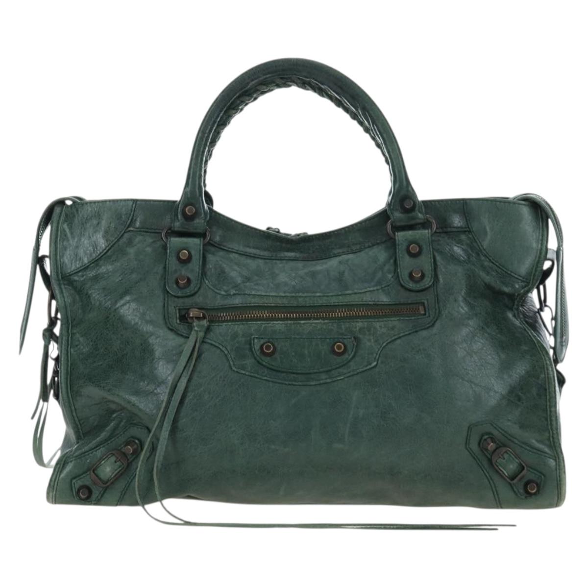 BALENCIAGA The City Hand Bag Leather 2way Green 115748 Auth fm5410V