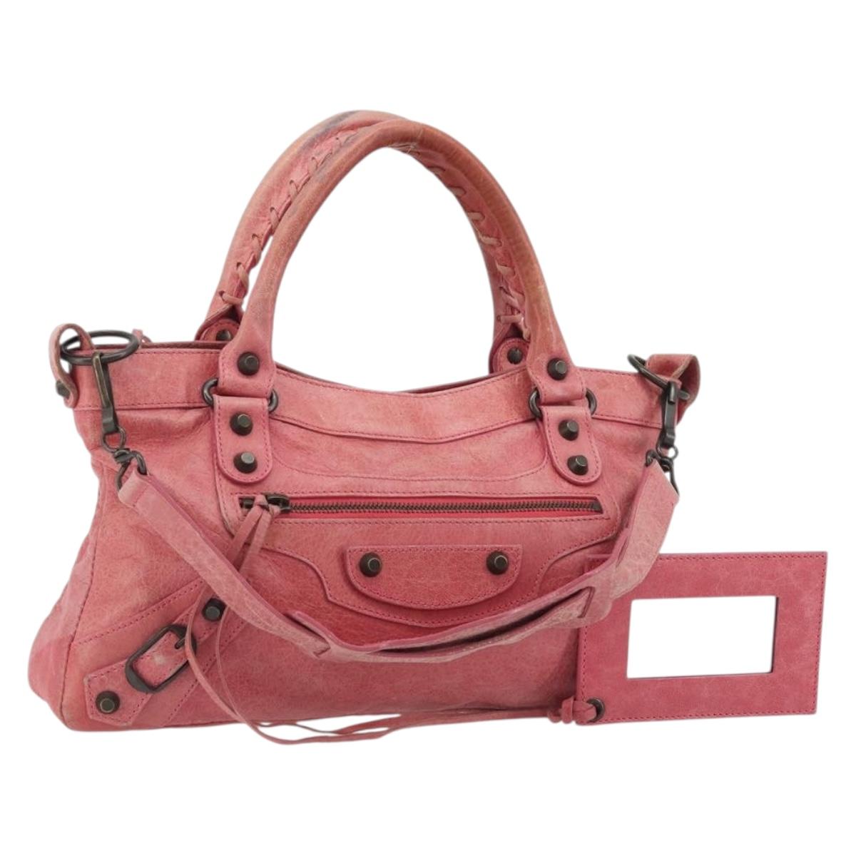 BALENCIAGA The First Hand Bag Leather 2way Pink 103208 6643 Auth fm5411V