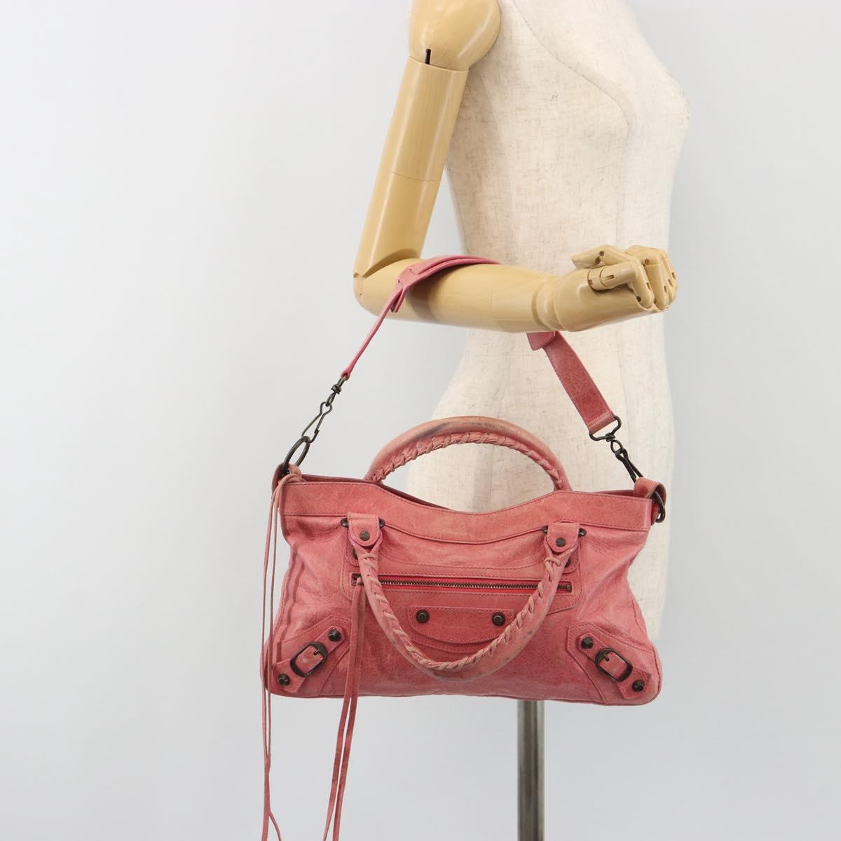 BALENCIAGA The First Hand Bag Leather 2way Pink 103208 6643 Auth fm5411V