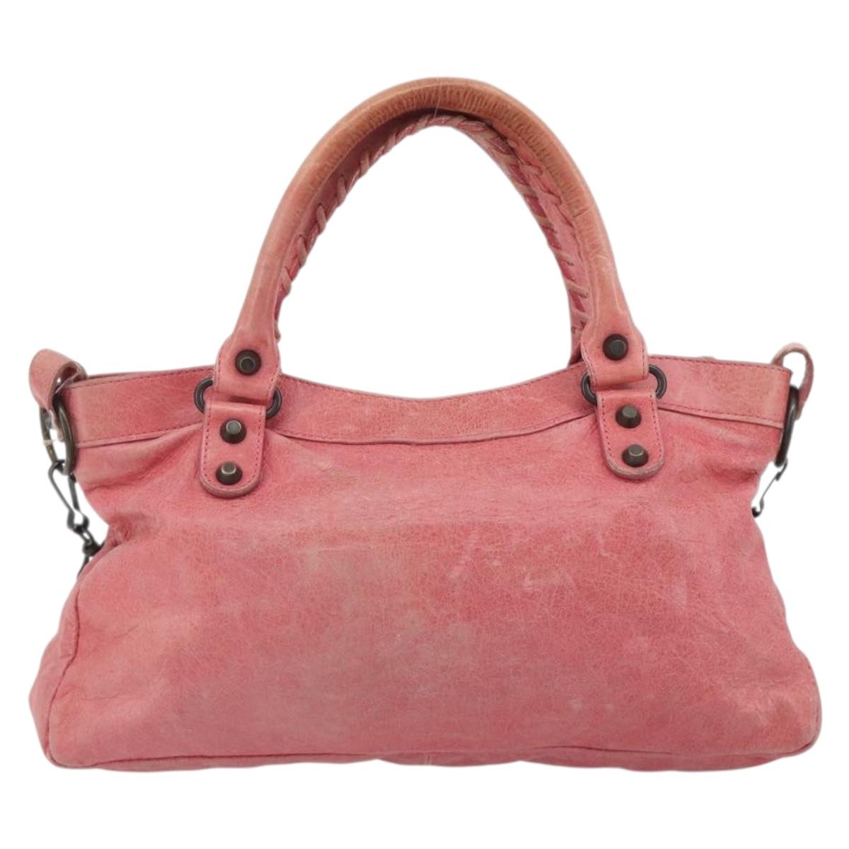 BALENCIAGA The First Hand Bag Leather 2way Pink 103208 6643 Auth fm5411V