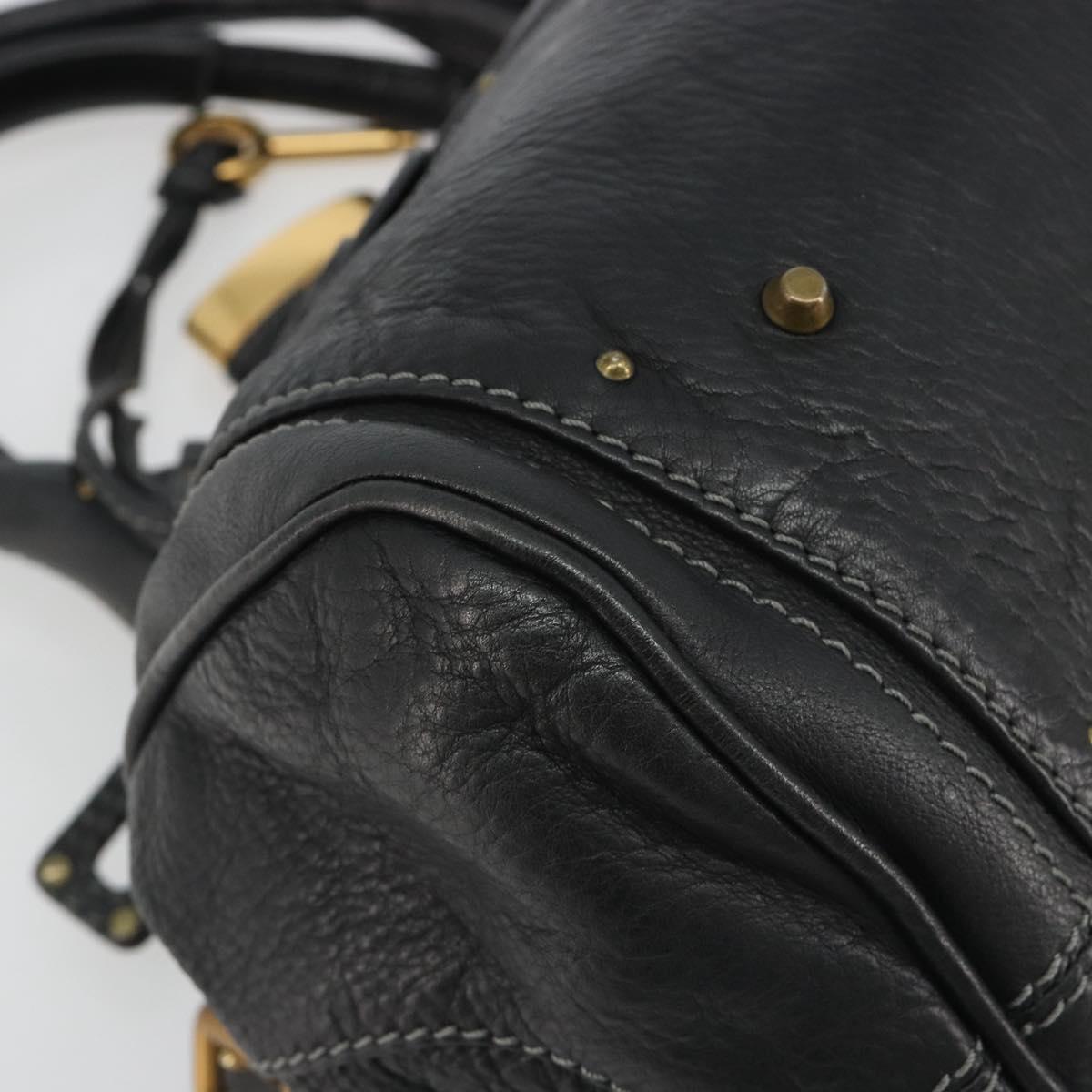 Chloe Paddington Hand Bag Leather Black Gold Silver Auth fm5413V