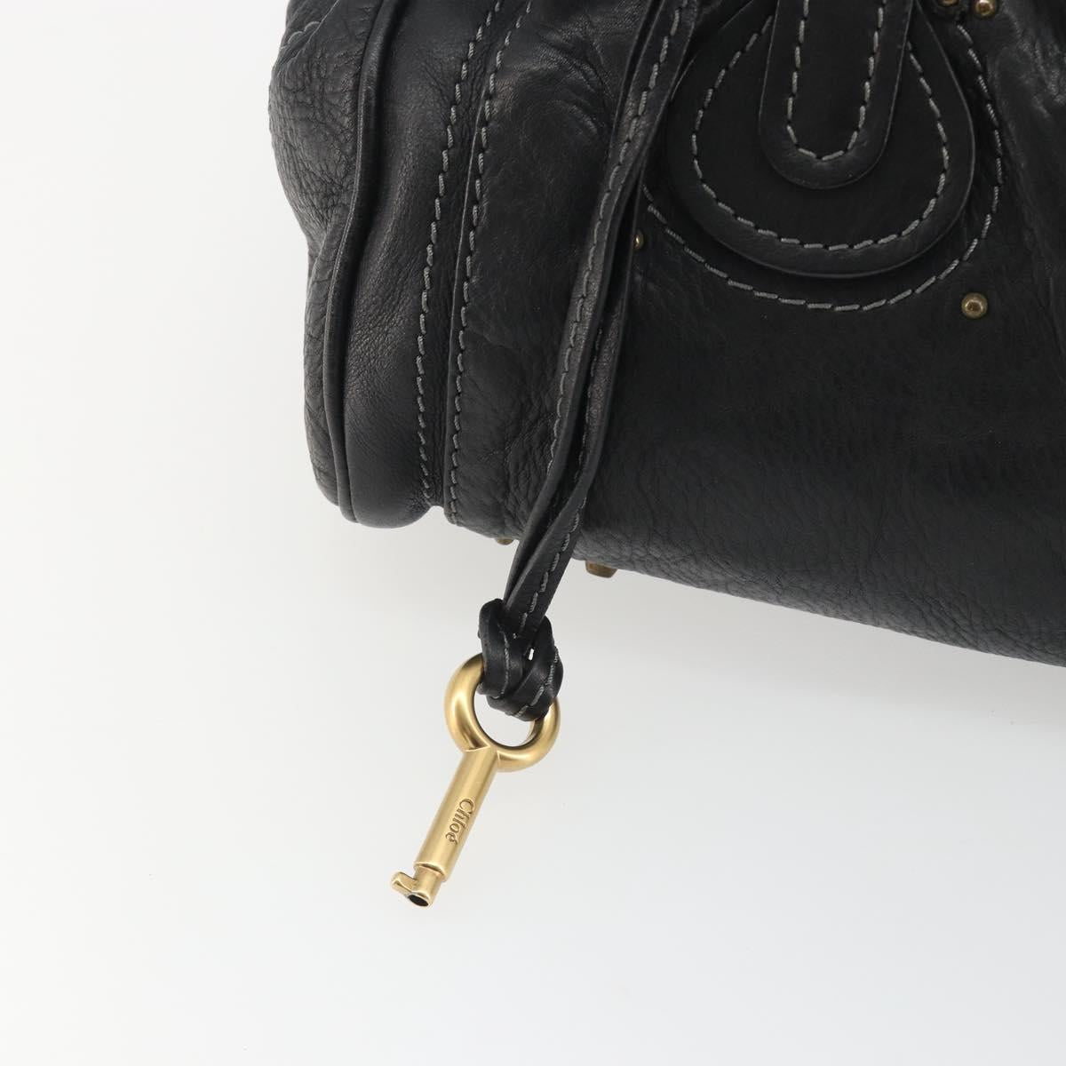 Chloe Paddington Hand Bag Leather Black Gold Silver Auth fm5413V