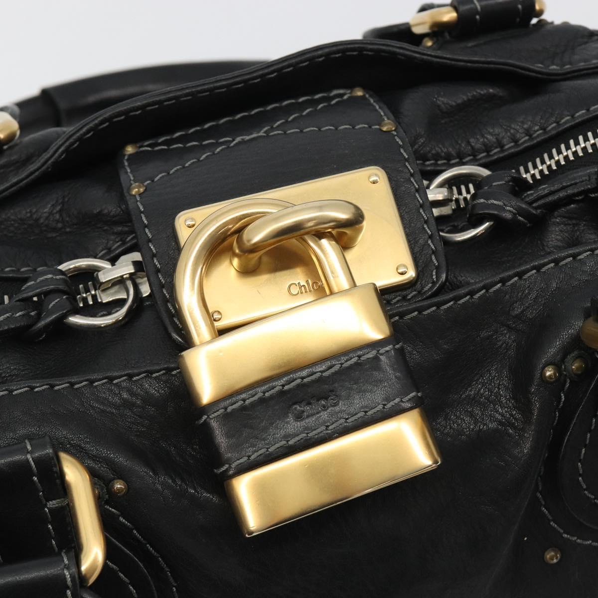 Chloe Paddington Hand Bag Leather Black Gold Silver Auth fm5413V