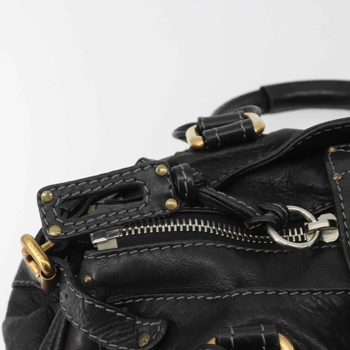 Chloe Paddington Hand Bag Leather Black Gold Silver Auth fm5413V
