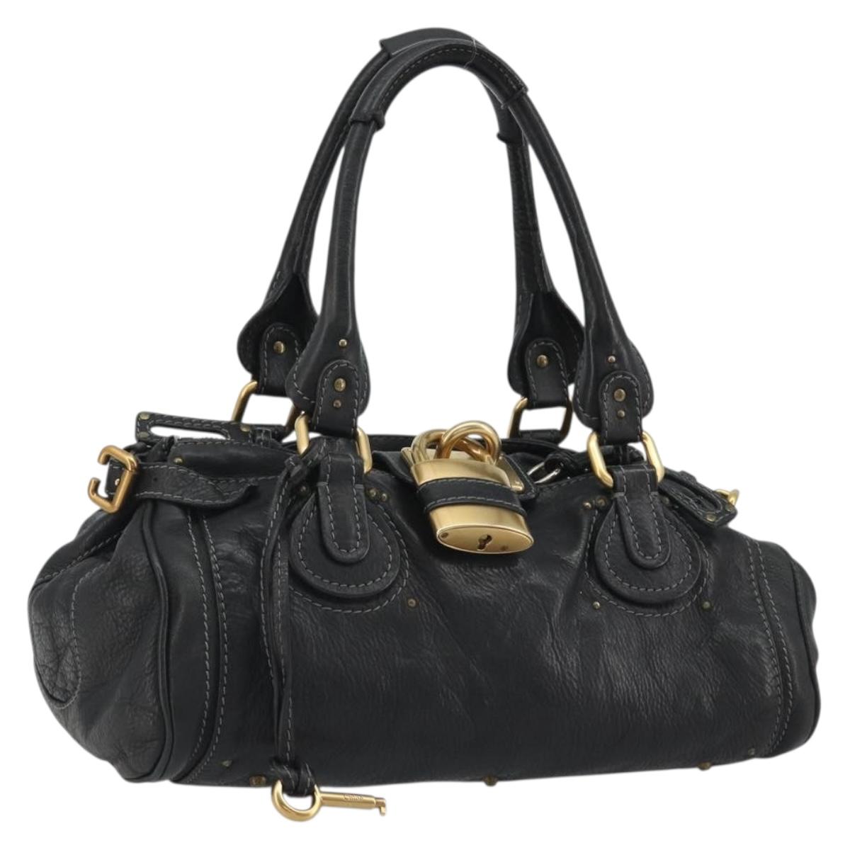 Chloe Paddington Hand Bag Leather Black Gold Silver Auth fm5413V