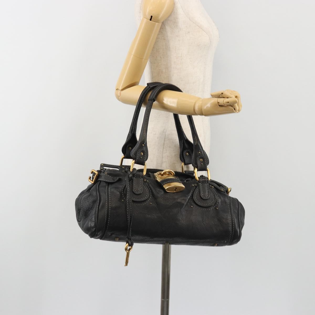 Chloe Paddington Hand Bag Leather Black Gold Silver Auth fm5413V