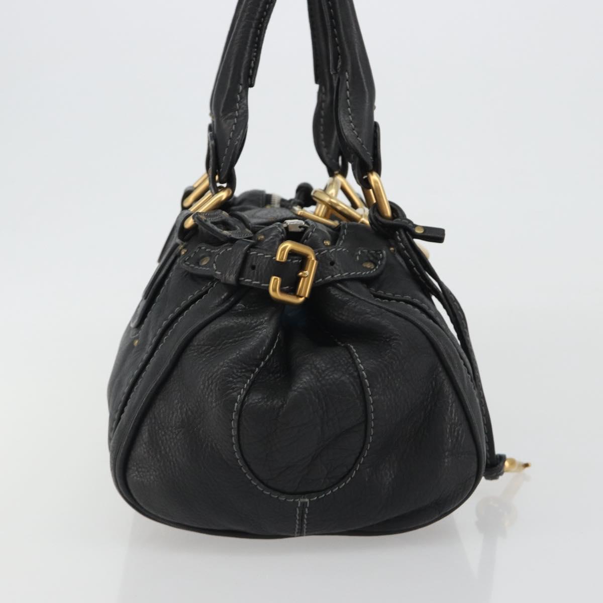 Chloe Paddington Hand Bag Leather Black Gold Silver Auth fm5413V