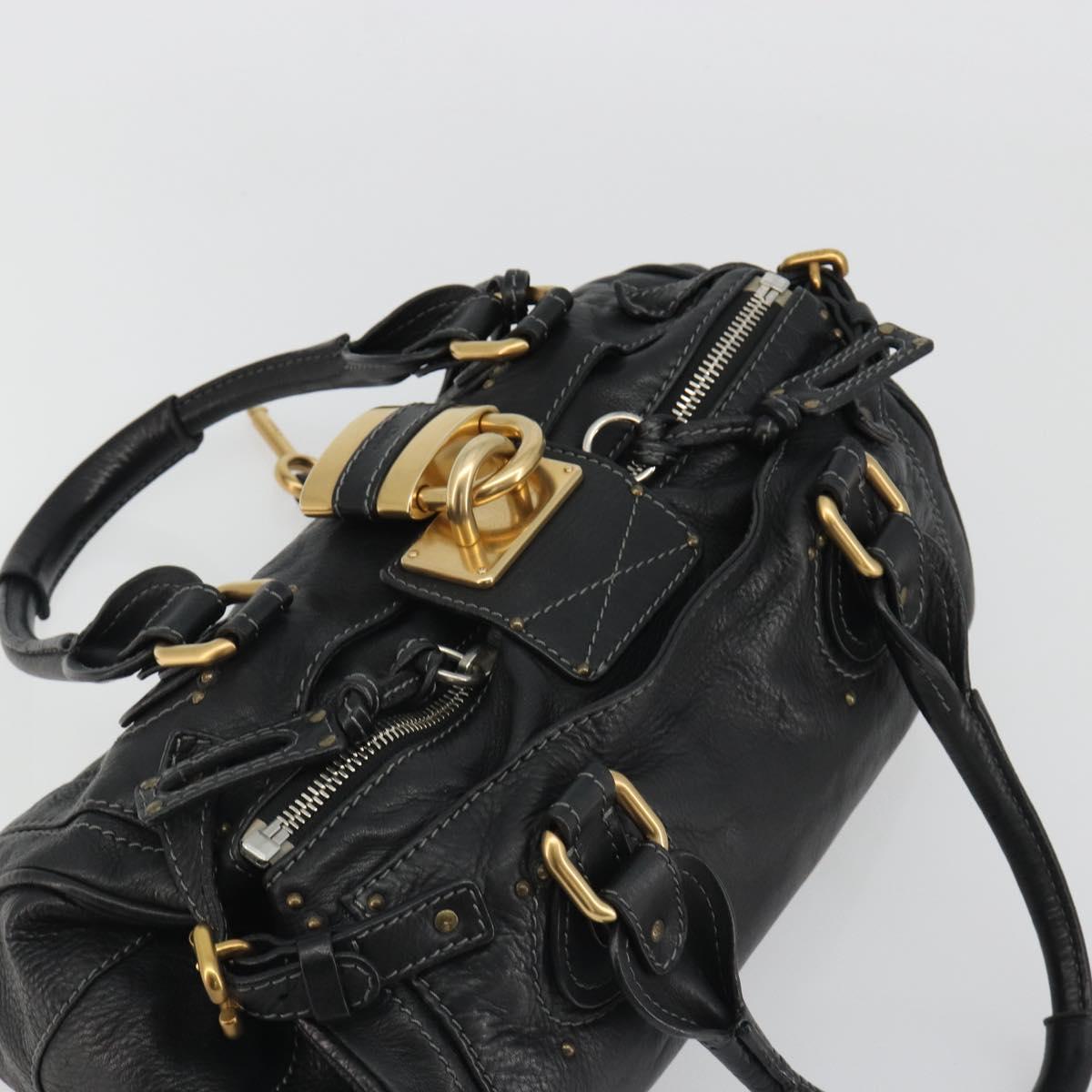 Chloe Paddington Hand Bag Leather Black Gold Silver Auth fm5413V