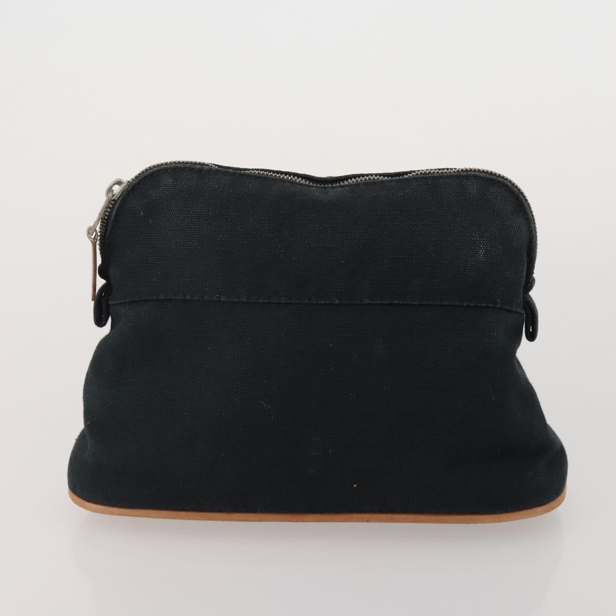 HERMES Hand Bag Canvas 2 Set Black Navy Auth fm5415