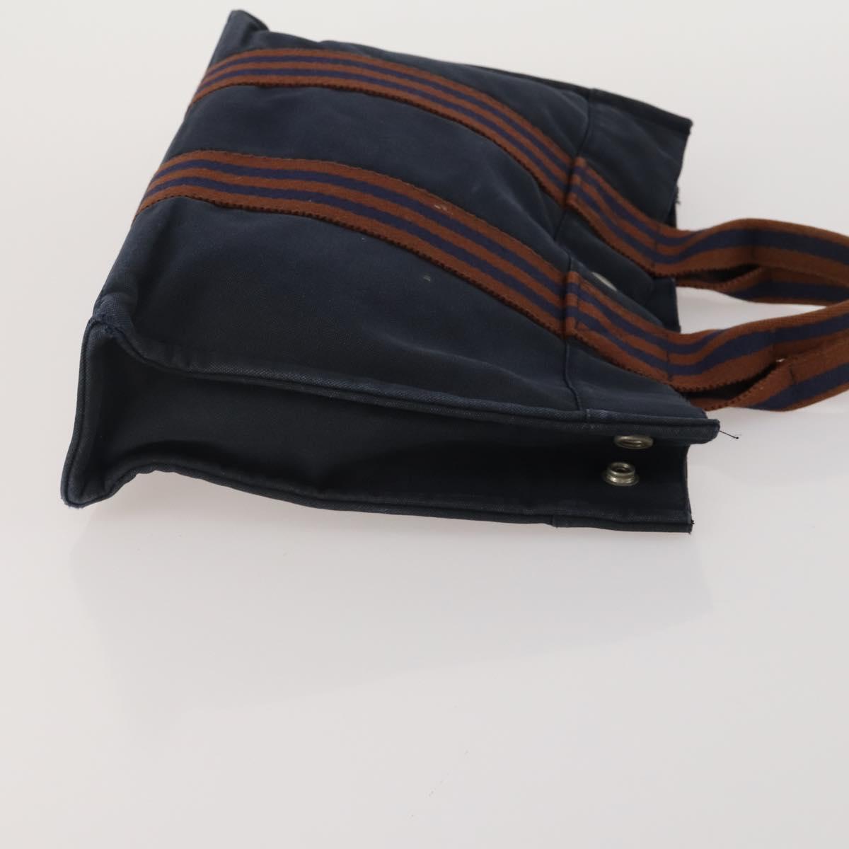 HERMES Hand Bag Canvas 2 Set Black Navy Auth fm5415