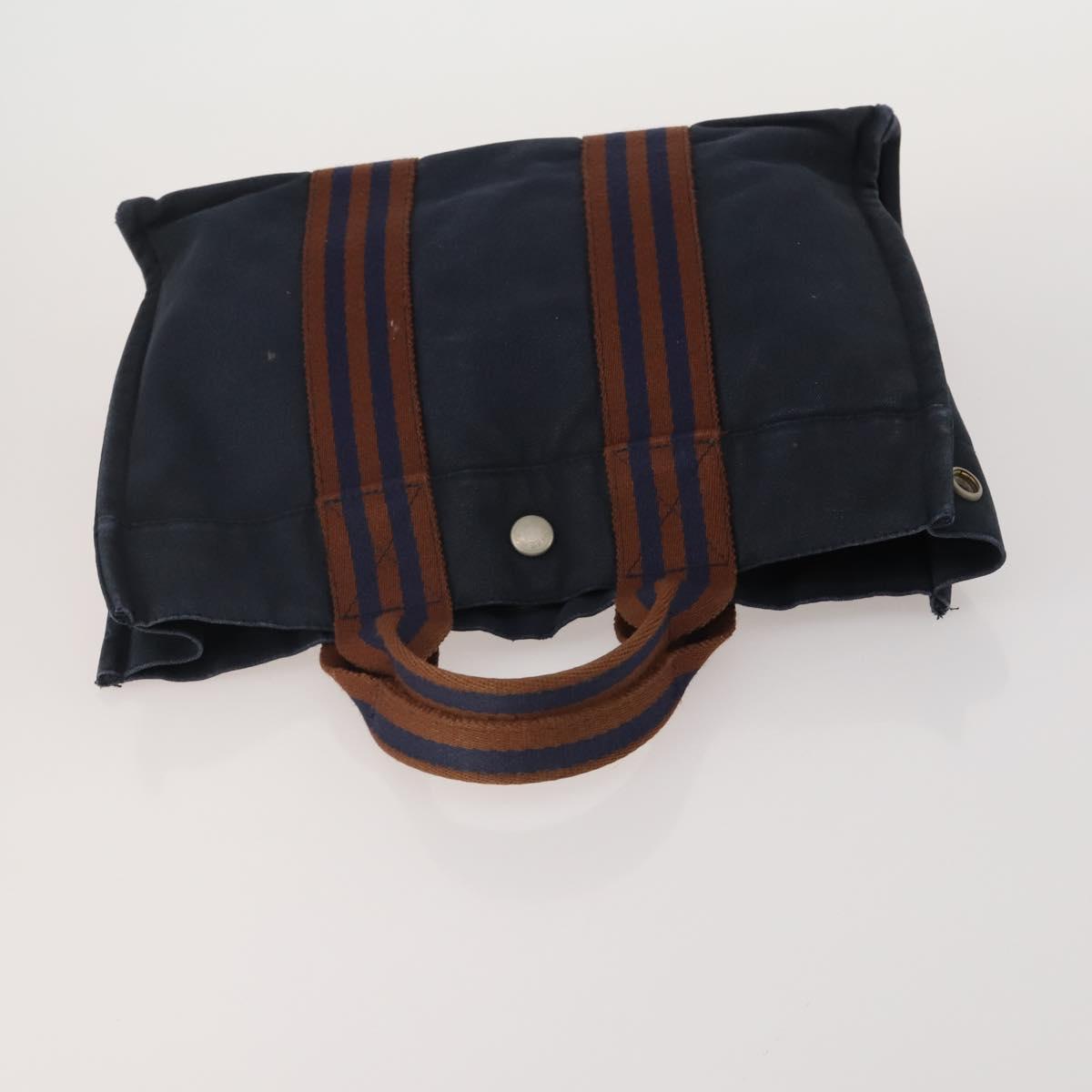 HERMES Hand Bag Canvas 2 Set Black Navy Auth fm5415