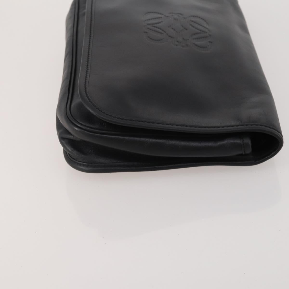 LOEWE Clutch Bag Leather 2 Set Black Auth fm5416