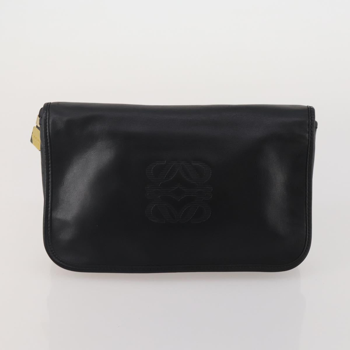 LOEWE Clutch Bag Leather 2 Set Black Auth fm5416