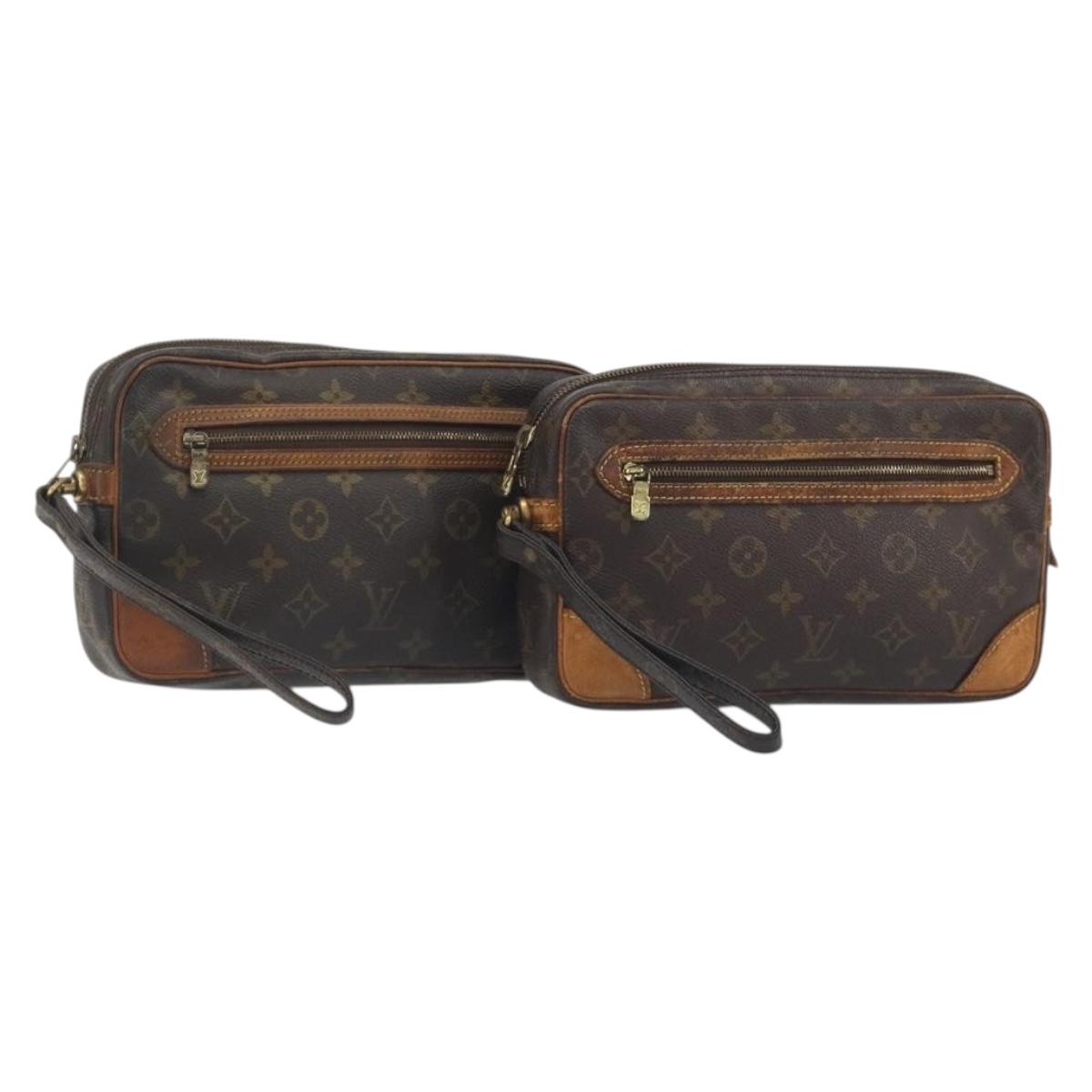 LOUIS VUITTON Monogram Marly Dragonne GM Clutch Bag 2 Set M51825 LV Auth fm5417