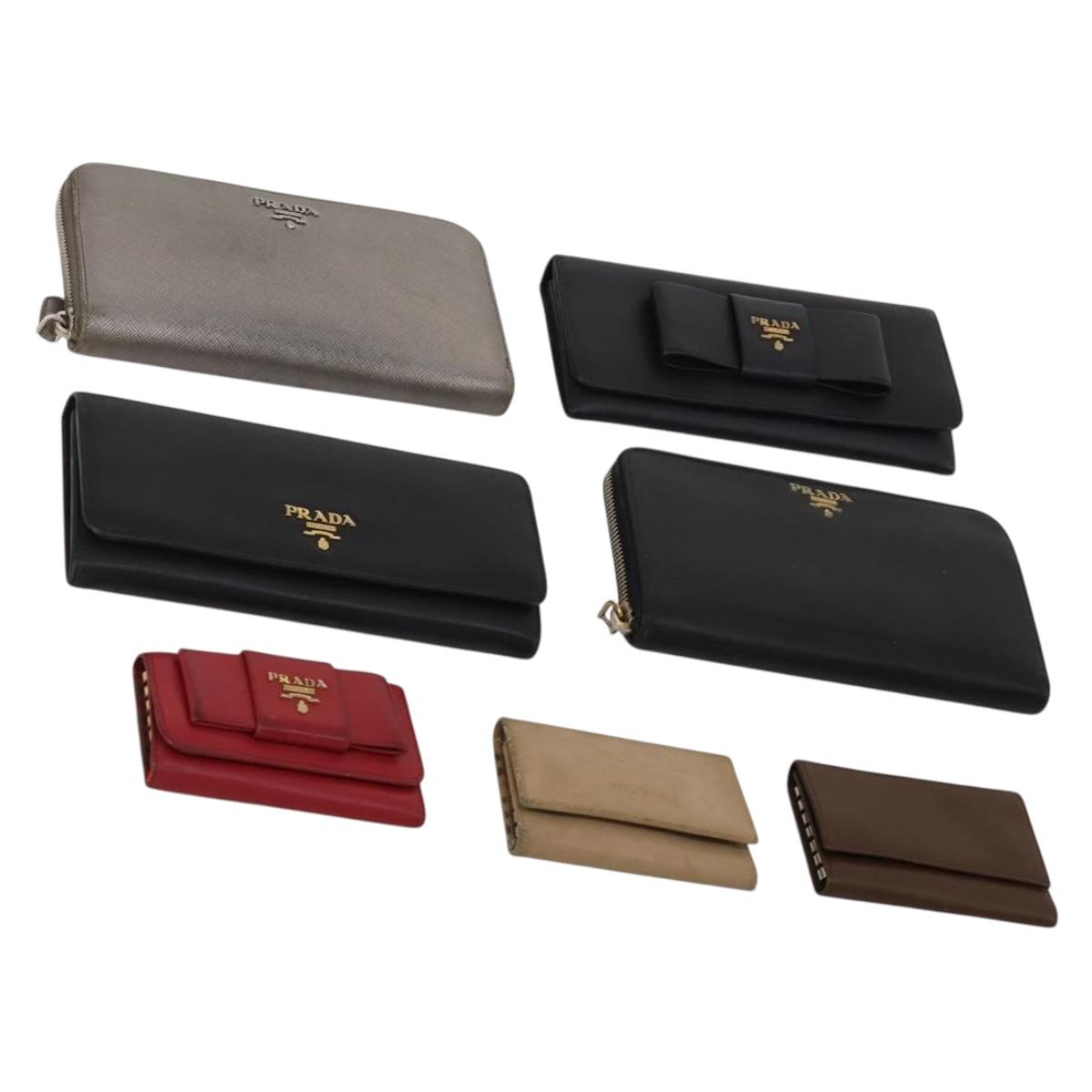 PRADA Wallet Leather 7 Set Red Black beige Auth fm5422