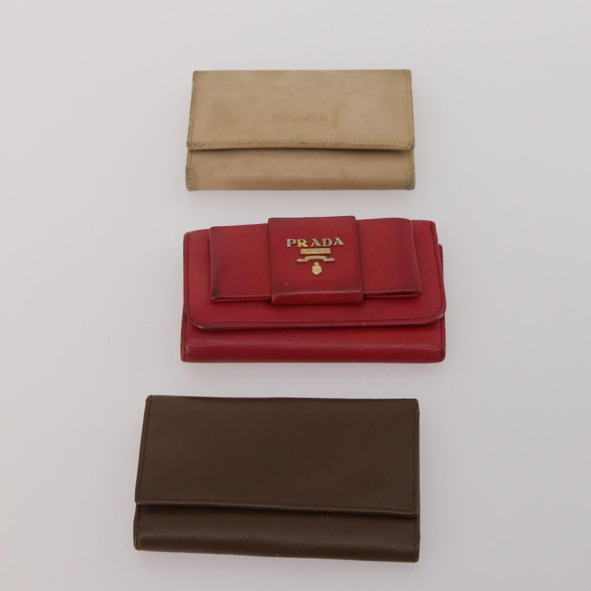 PRADA Wallet Leather 7 Set Red Black beige Auth fm5422