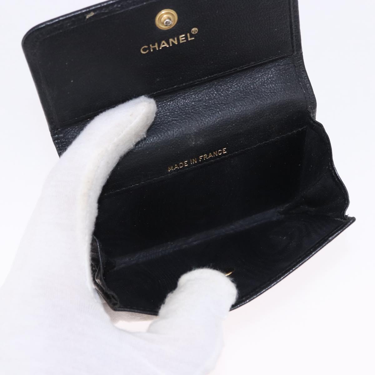 CHANEL Cambon Line Wallet Leather Caviar Skin 5 Set Black CC Auth fm5423