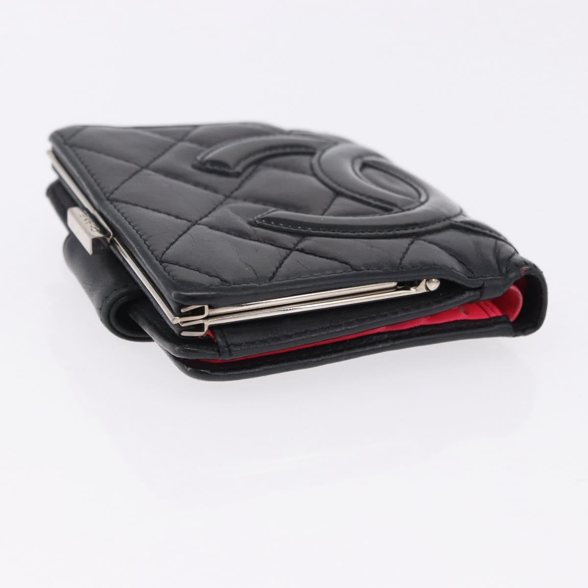 CHANEL Cambon Line Wallet Leather Caviar Skin 5 Set Black CC Auth fm5423
