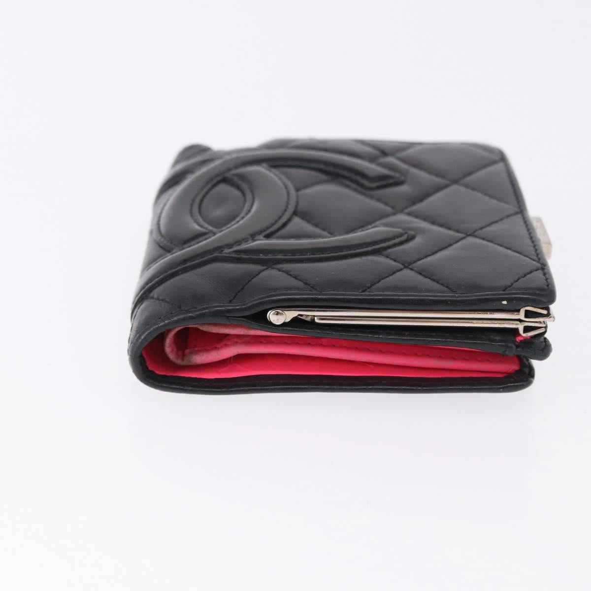 CHANEL Cambon Line Wallet Leather Caviar Skin 5 Set Black CC Auth fm5423