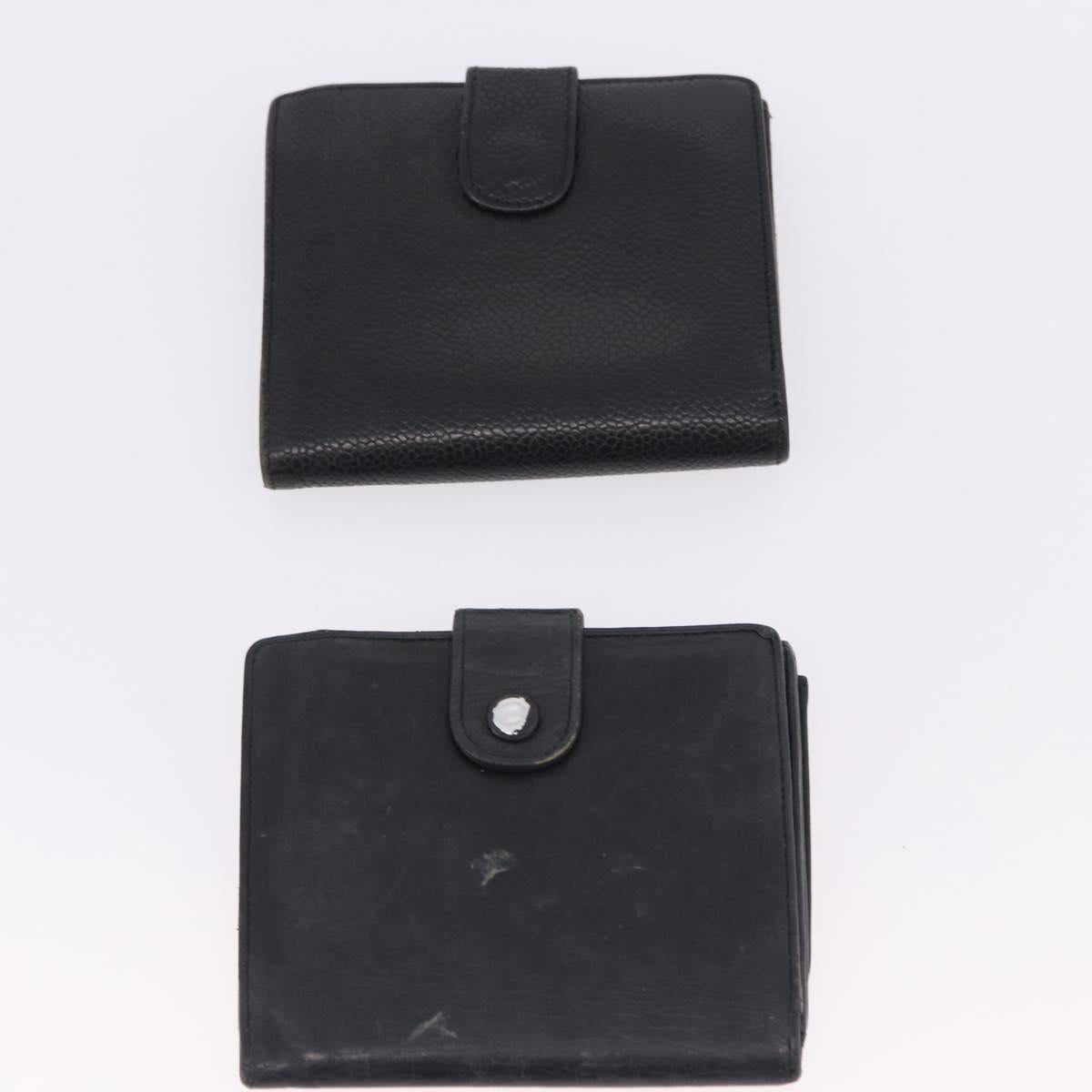 CHANEL Cambon Line Wallet Leather Caviar Skin 5 Set Black CC Auth fm5423