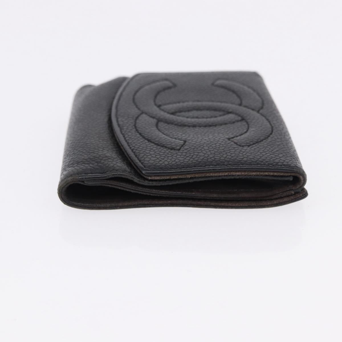 CHANEL Cambon Line Wallet Leather Caviar Skin 5 Set Black CC Auth fm5423