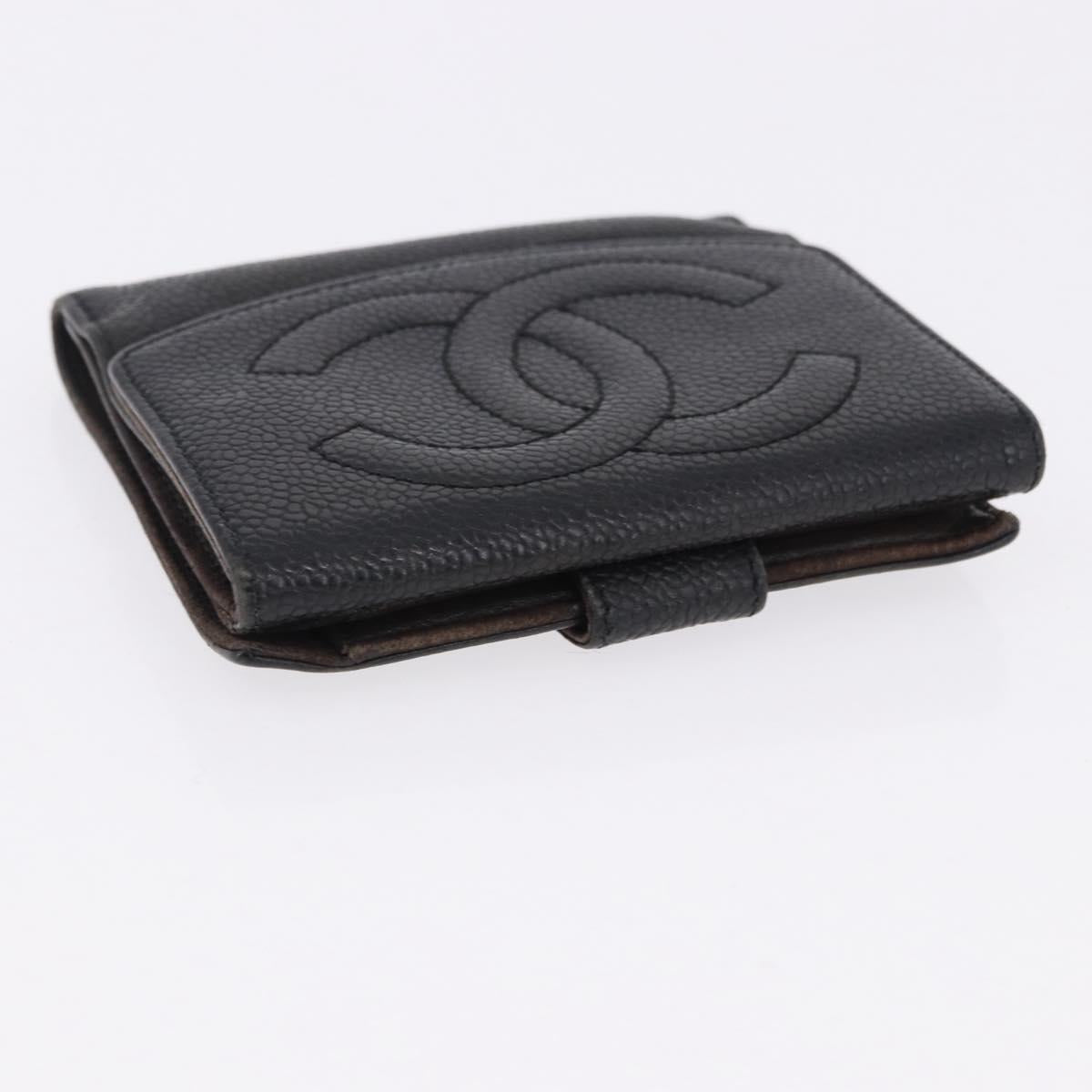 CHANEL Cambon Line Wallet Leather Caviar Skin 5 Set Black CC Auth fm5423