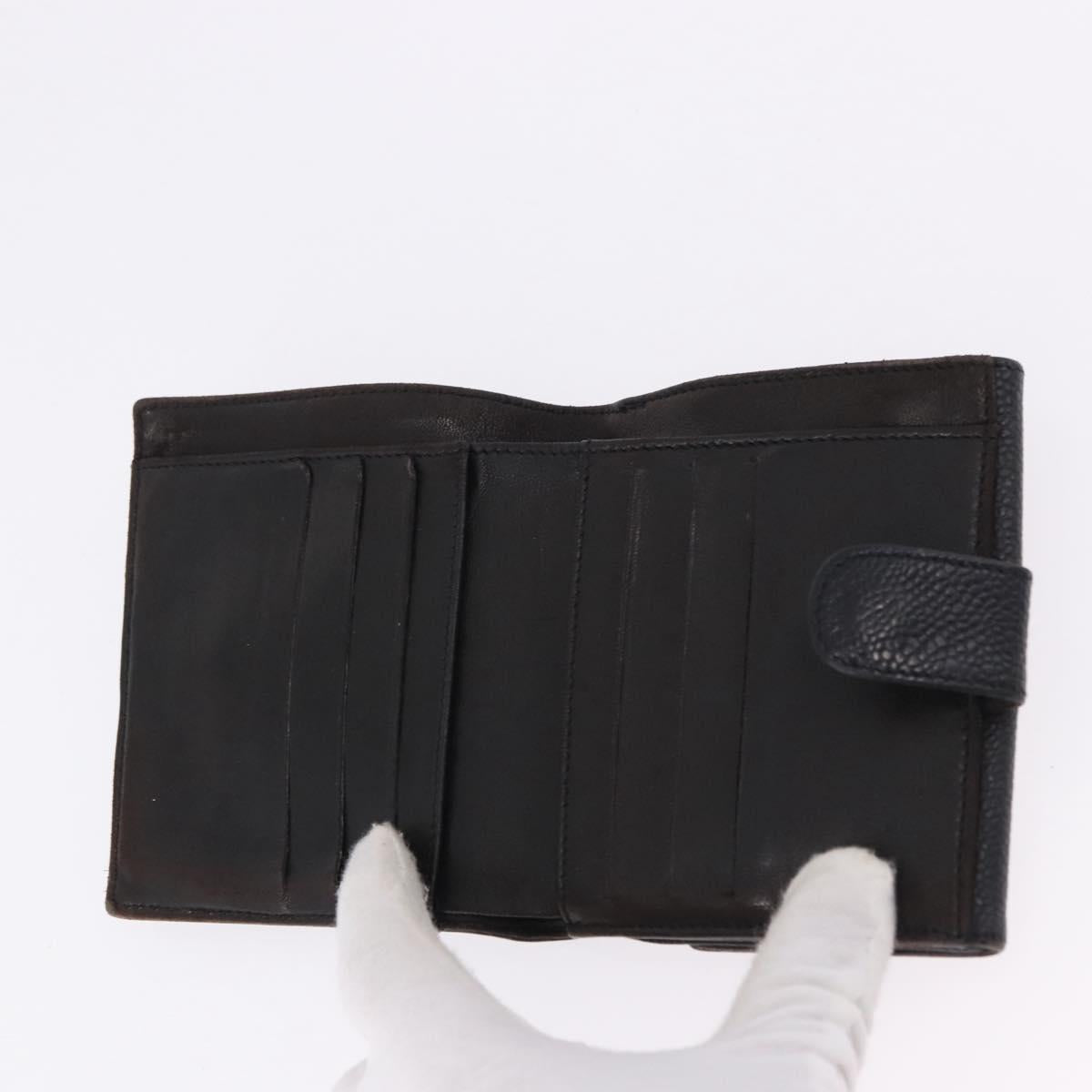 CHANEL Cambon Line Wallet Leather Caviar Skin 5 Set Black CC Auth fm5423