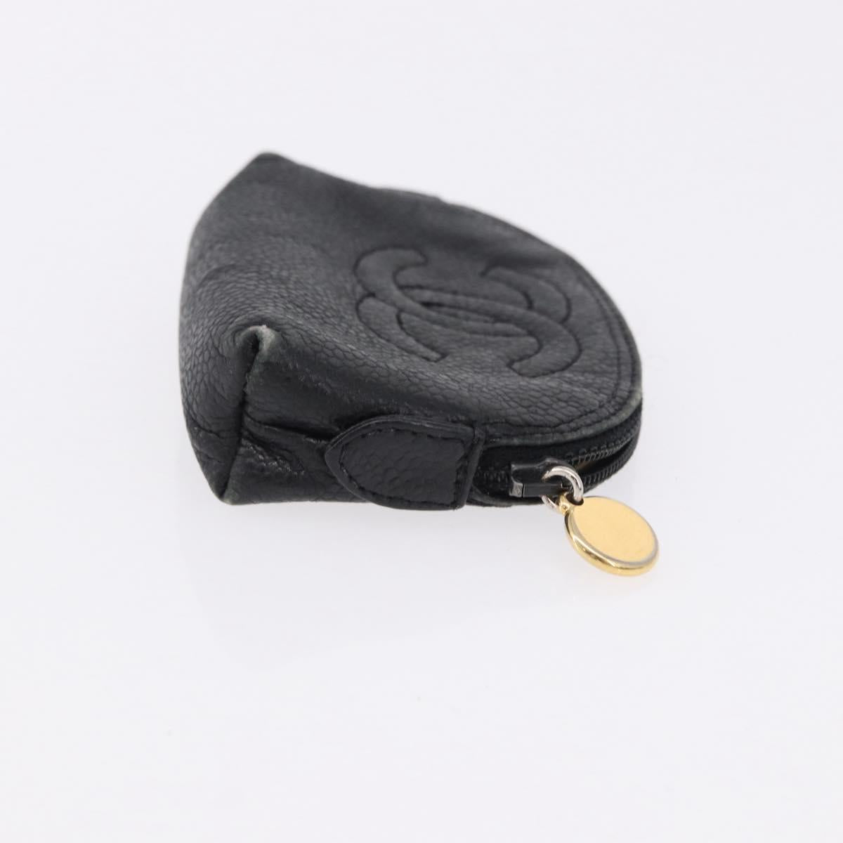 CHANEL Cambon Line Wallet Leather Caviar Skin 5 Set Black CC Auth fm5423