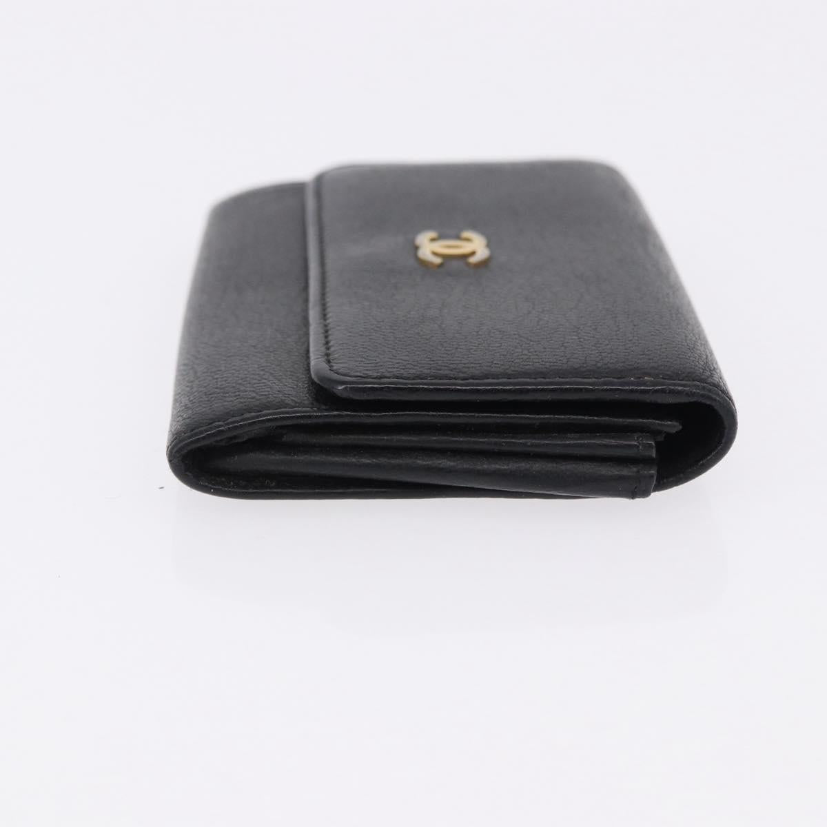 CHANEL Cambon Line Wallet Leather Caviar Skin 5 Set Black CC Auth fm5423