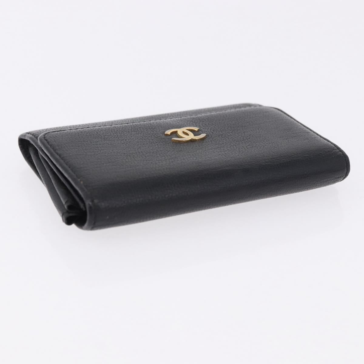 CHANEL Cambon Line Wallet Leather Caviar Skin 5 Set Black CC Auth fm5423