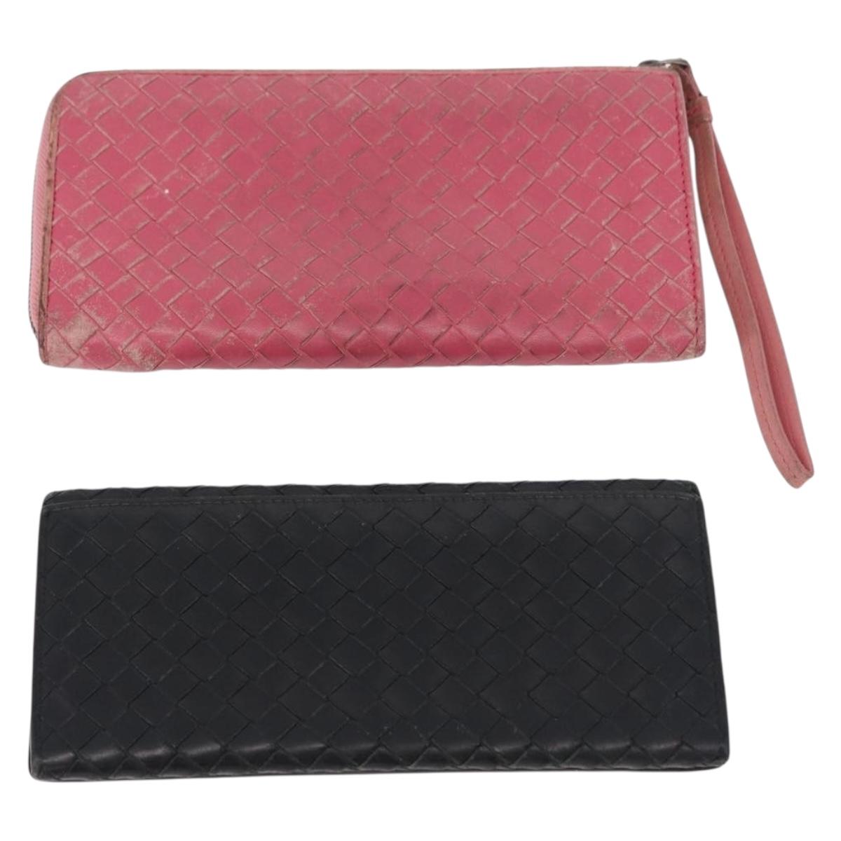 BOTTEGAVENETA INTRECCIATO Wallet Leather 4 Set Pink Brown black Auth fm5424