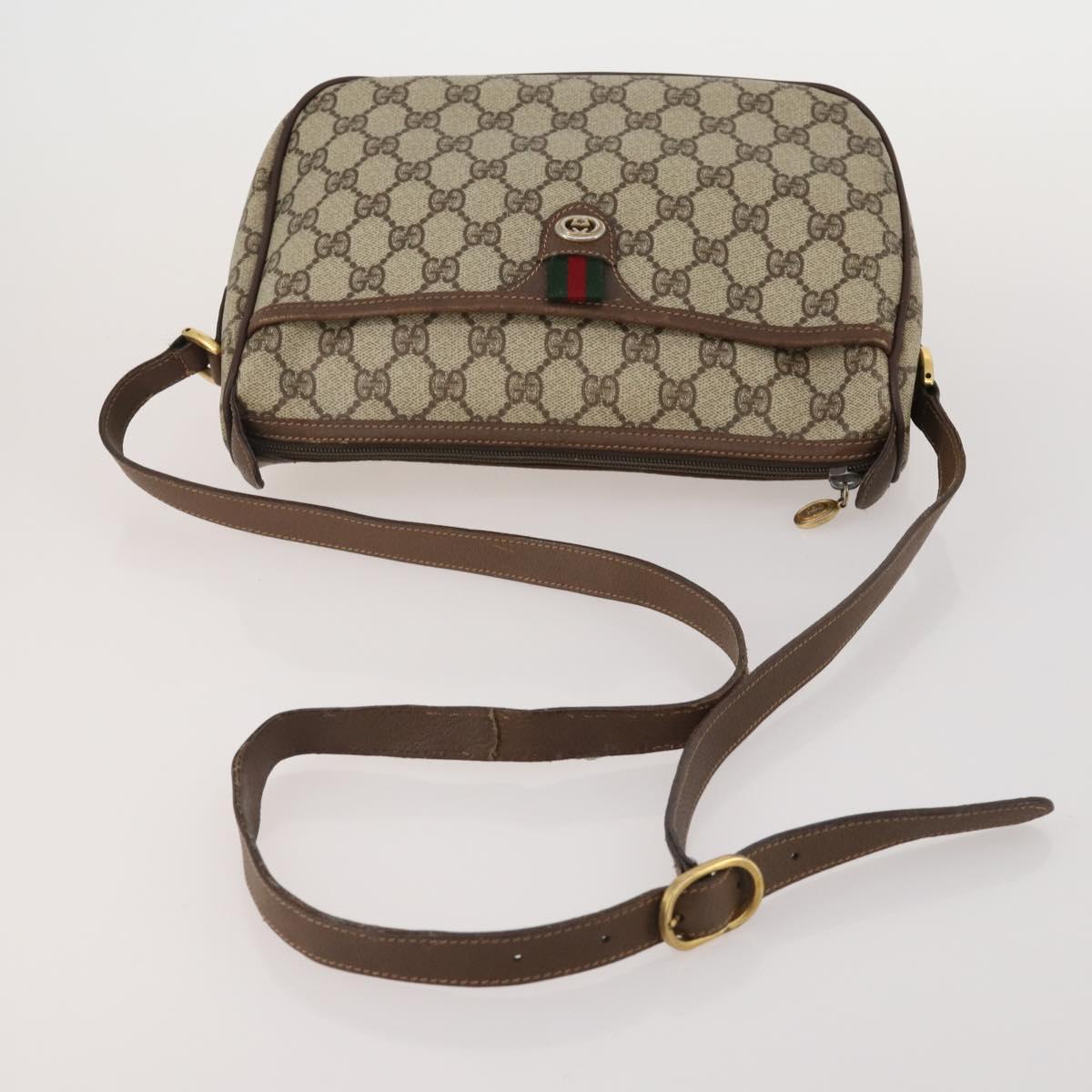 GUCCI GG Supreme WebSherry Line Sherry Line Bag PVC 2 Set Beige Navy Auth fm5425