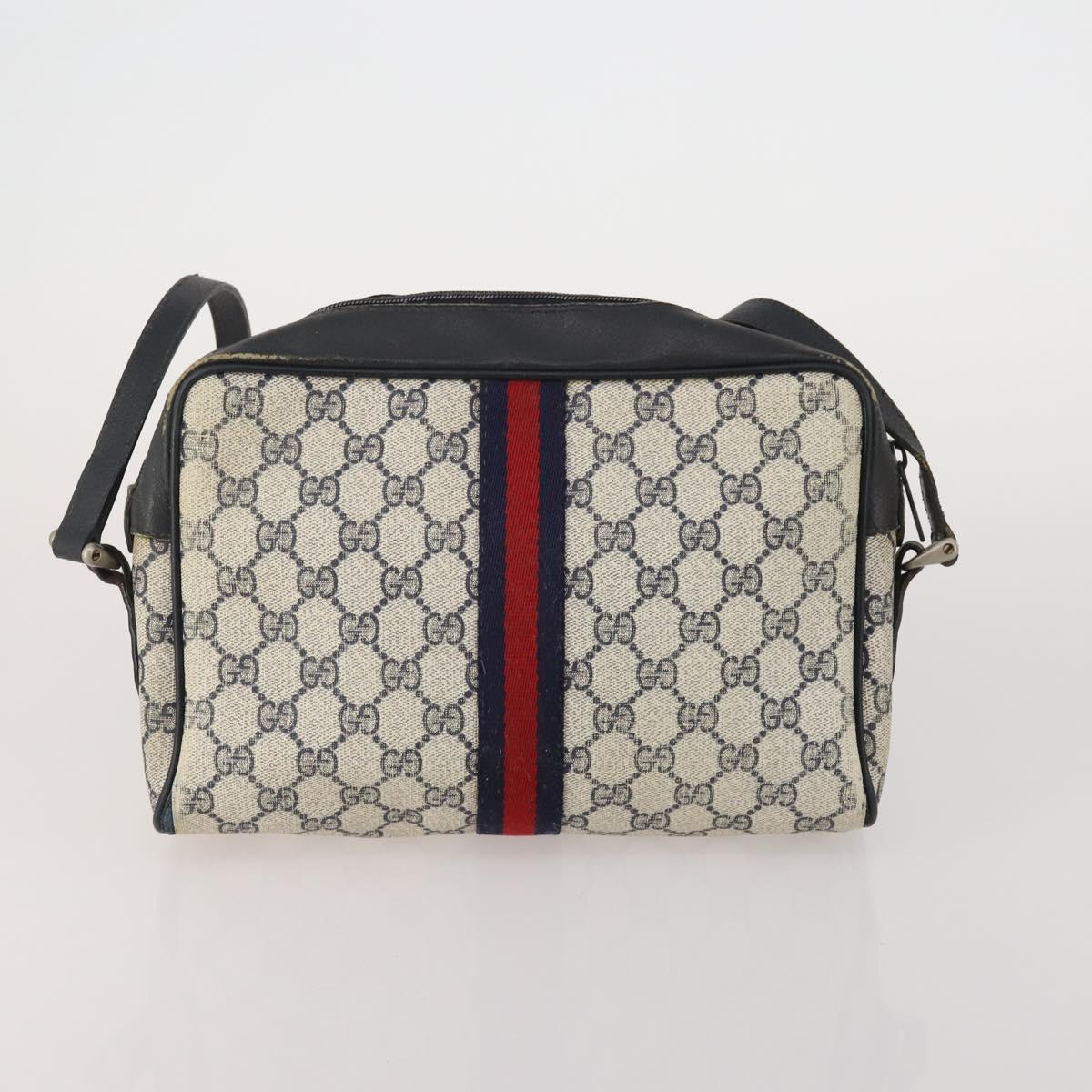 GUCCI GG Supreme WebSherry Line Sherry Line Bag PVC 2 Set Beige Navy Auth fm5425