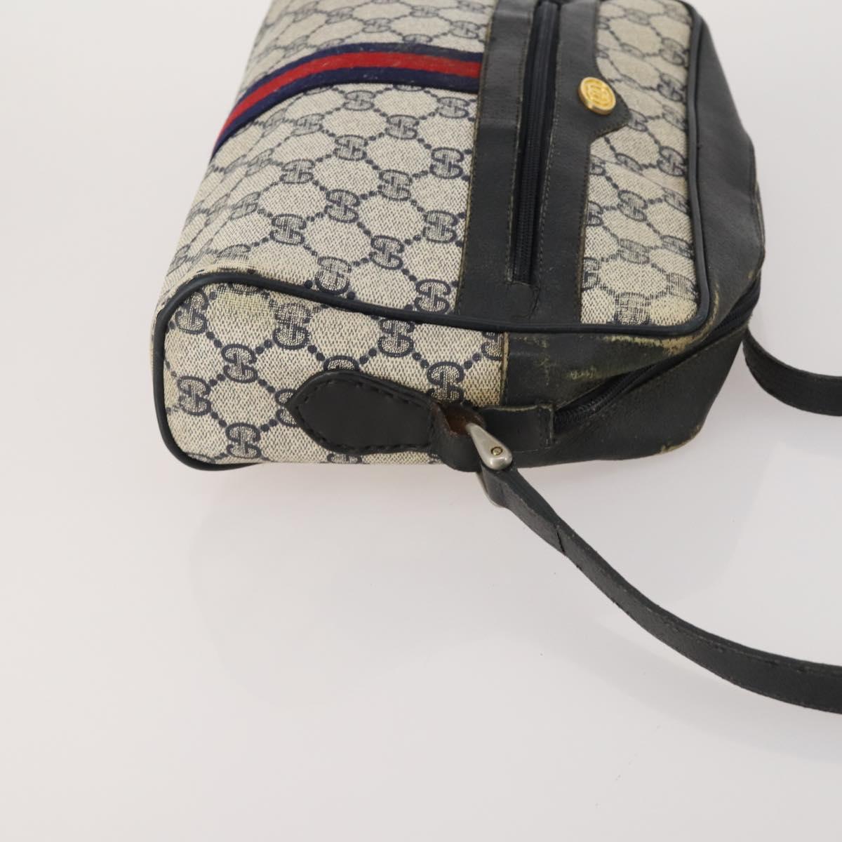 GUCCI GG Supreme WebSherry Line Sherry Line Bag PVC 2 Set Beige Navy Auth fm5425