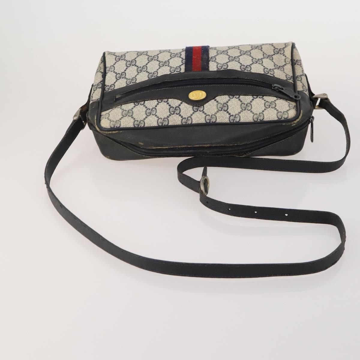 GUCCI GG Supreme WebSherry Line Sherry Line Bag PVC 2 Set Beige Navy Auth fm5425