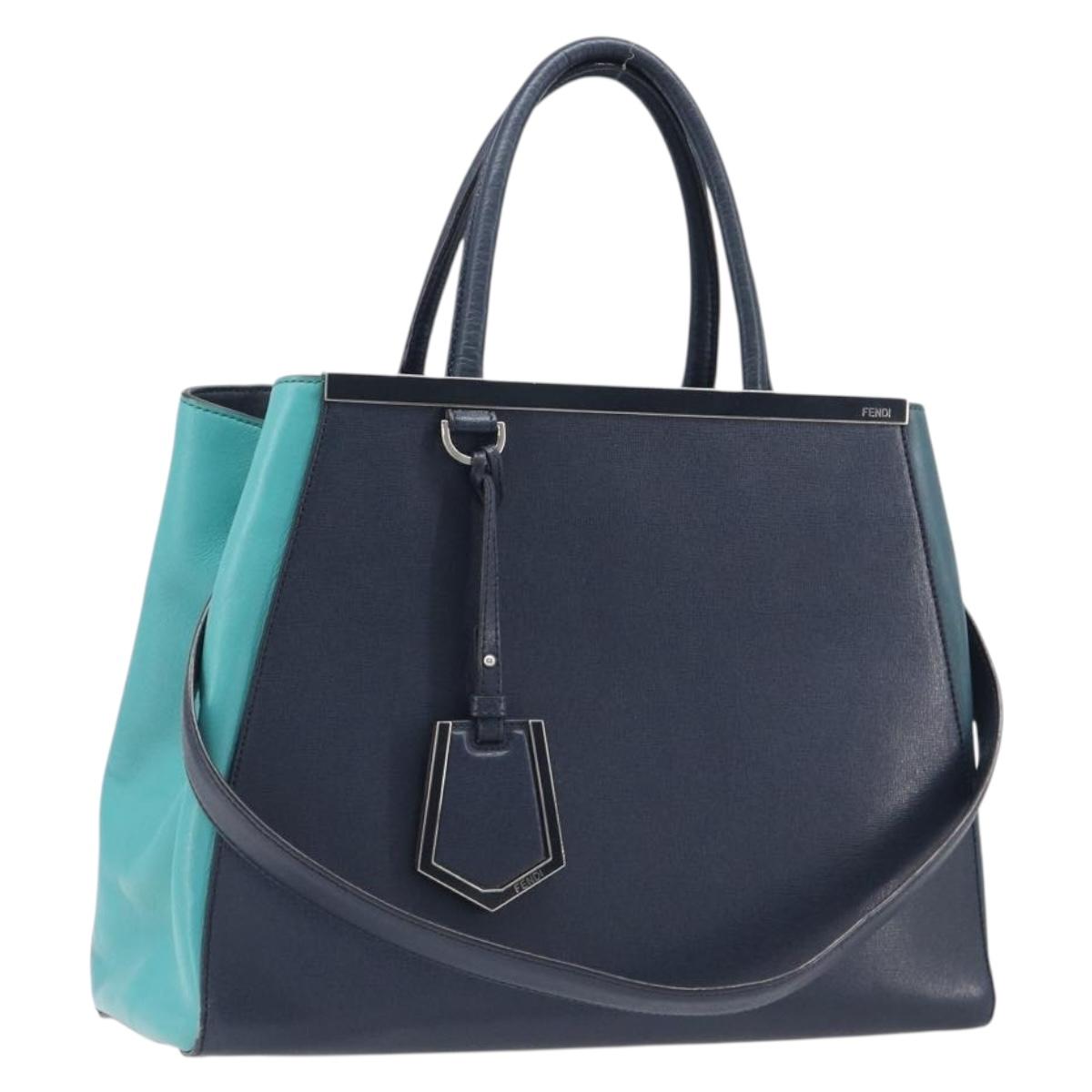 FENDI 2 JOURS Hand Bag Leather 2way Navy Silver Auth fm5429A