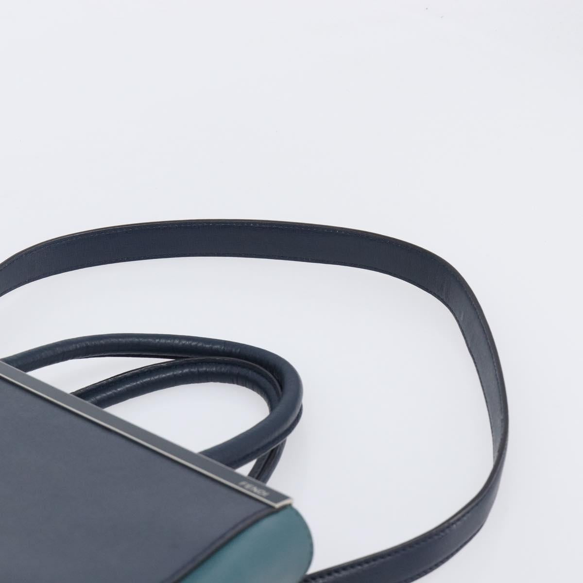 FENDI 2 JOURS Hand Bag Leather 2way Navy Silver Auth fm5429A
