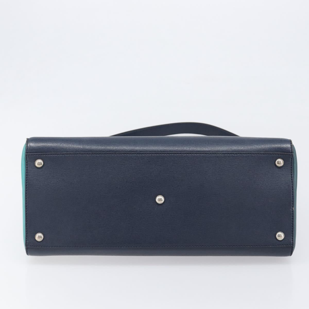 FENDI 2 JOURS Hand Bag Leather 2way Navy Silver Auth fm5429A
