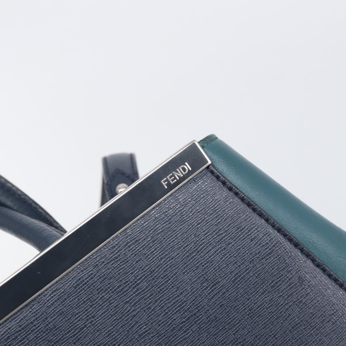 FENDI 2 JOURS Hand Bag Leather 2way Navy Silver Auth fm5429A