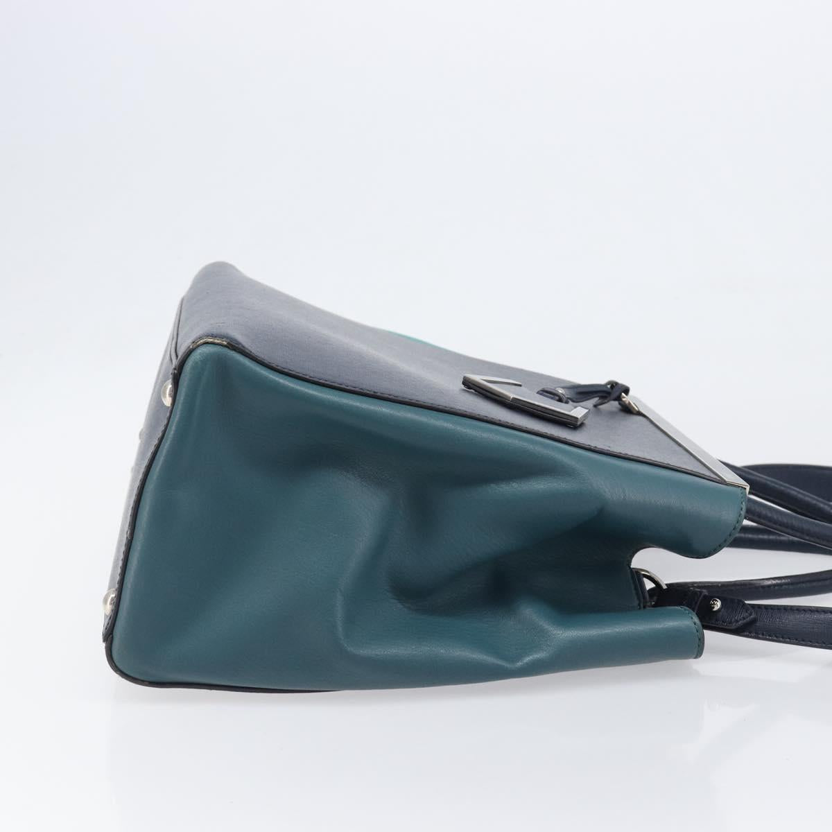 FENDI 2 JOURS Hand Bag Leather 2way Navy Silver Auth fm5429A