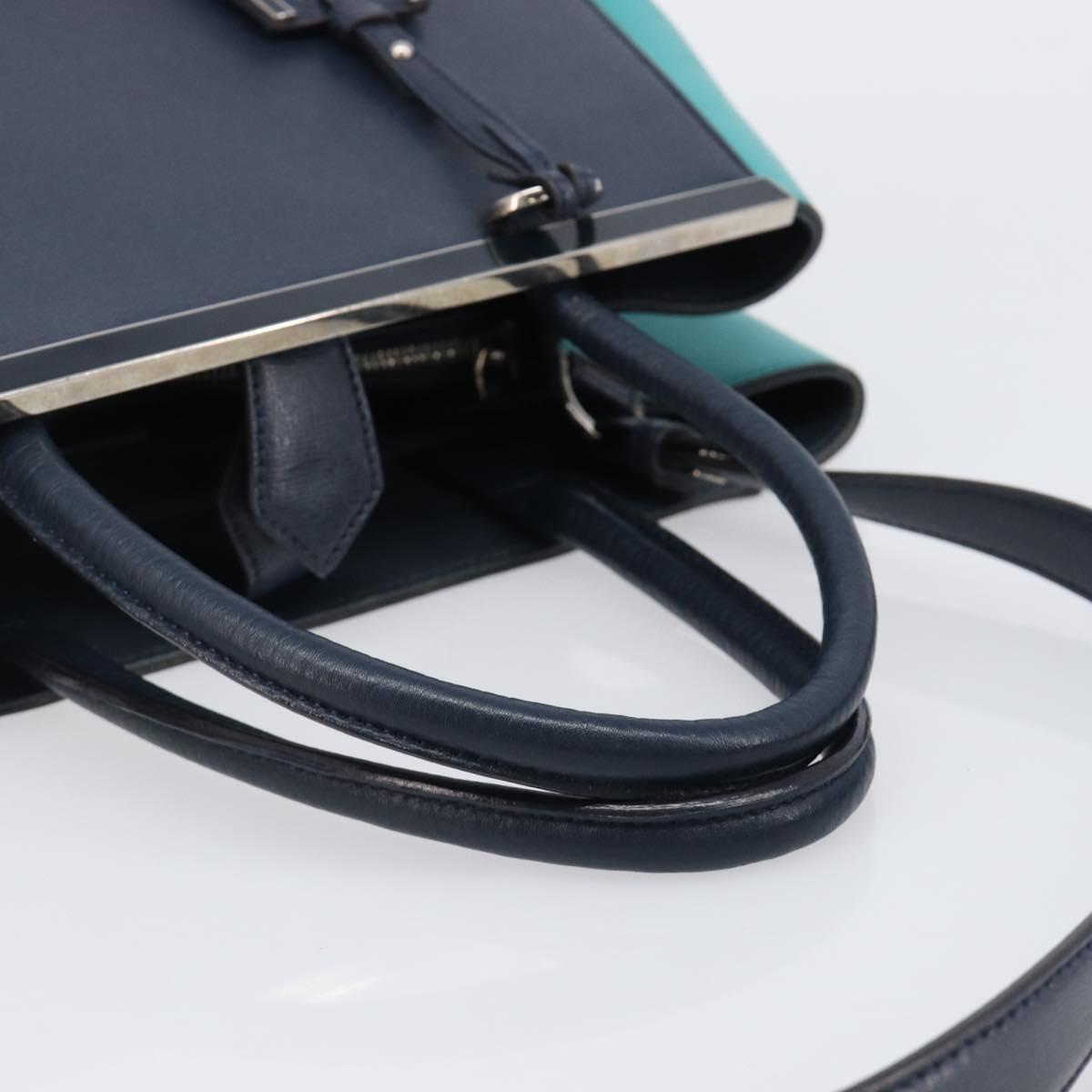 FENDI 2 JOURS Hand Bag Leather 2way Navy Silver Auth fm5429A