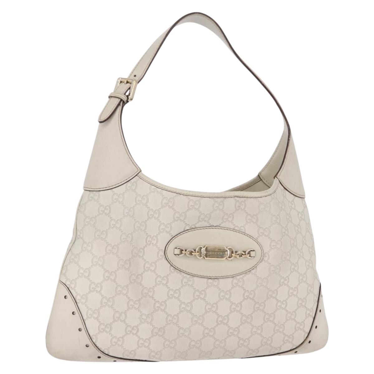 GUCCI GG Canvas Guccissima Shoulder Bag Leather White Gold 145781 Auth fm5430