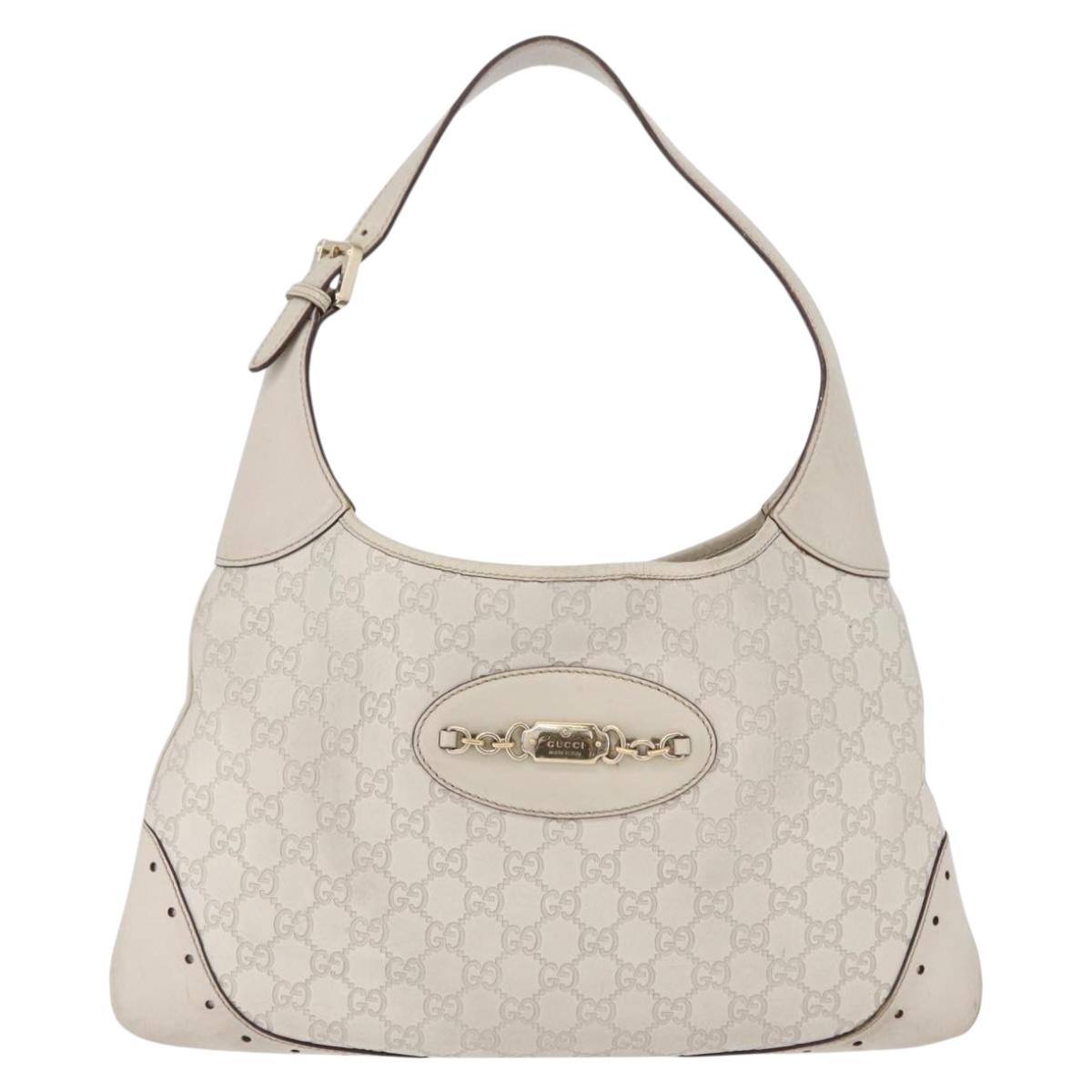 GUCCI GG Canvas Guccissima Shoulder Bag Leather White Gold 145781 Auth fm5430