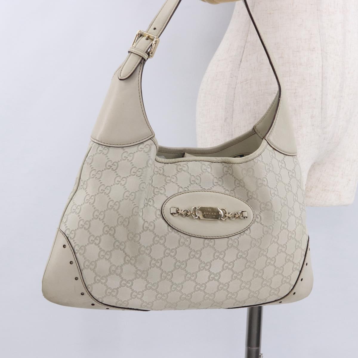 GUCCI GG Canvas Guccissima Shoulder Bag Leather White Gold 145781 Auth fm5430