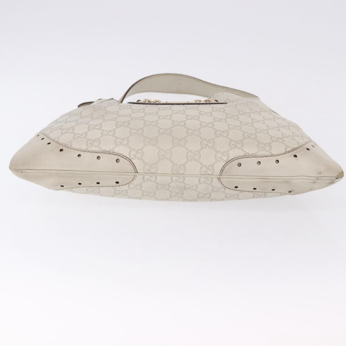 GUCCI GG Canvas Guccissima Shoulder Bag Leather White Gold 145781 Auth fm5430