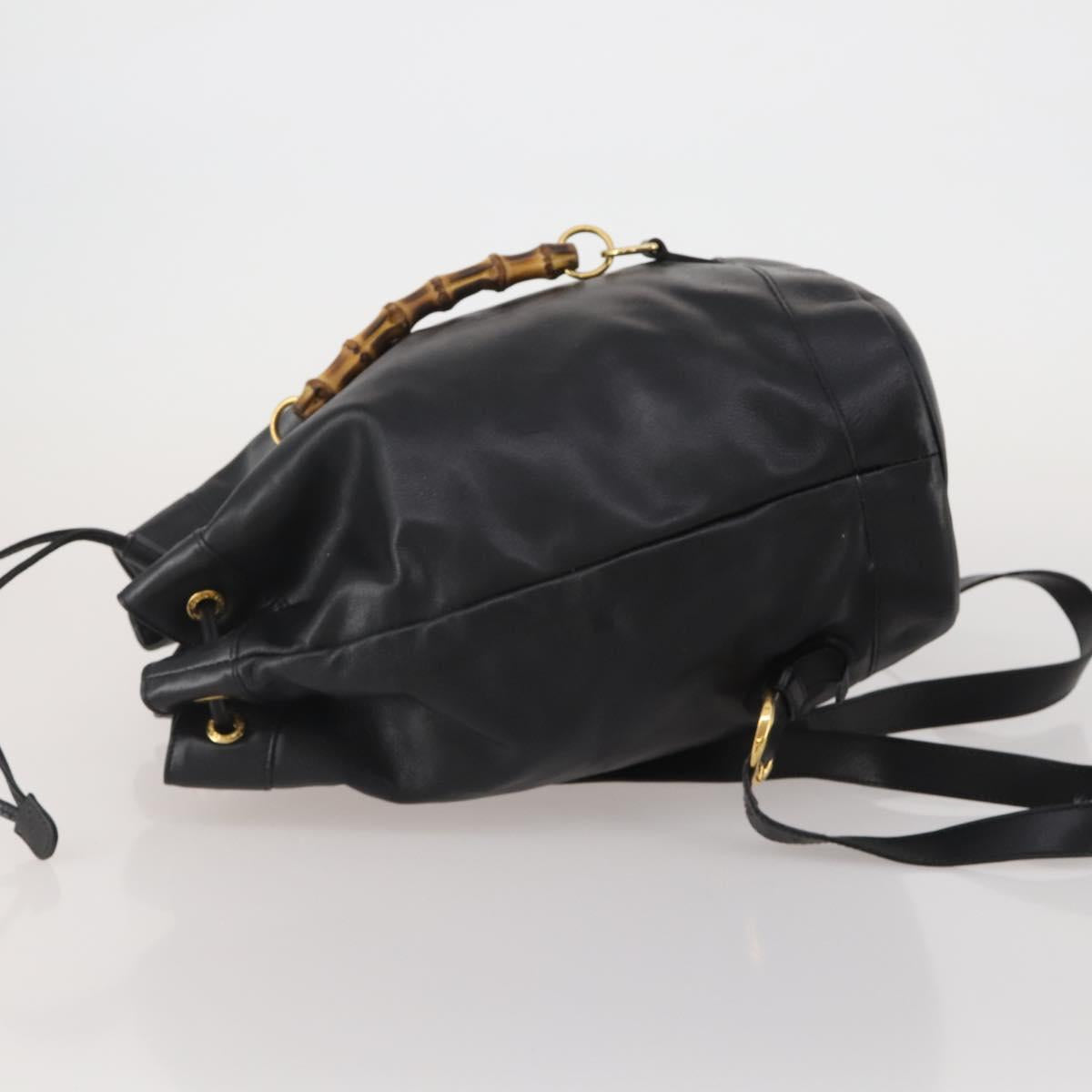 GUCCI Bamboo Backpack Leather Black Gold 003 2855 0043 Auth fm5435