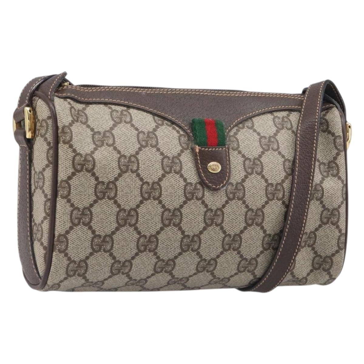 GUCCI GG Supreme Web Sherry Line Bag PVC Beige Gold 89 02 018 Auth fm5436