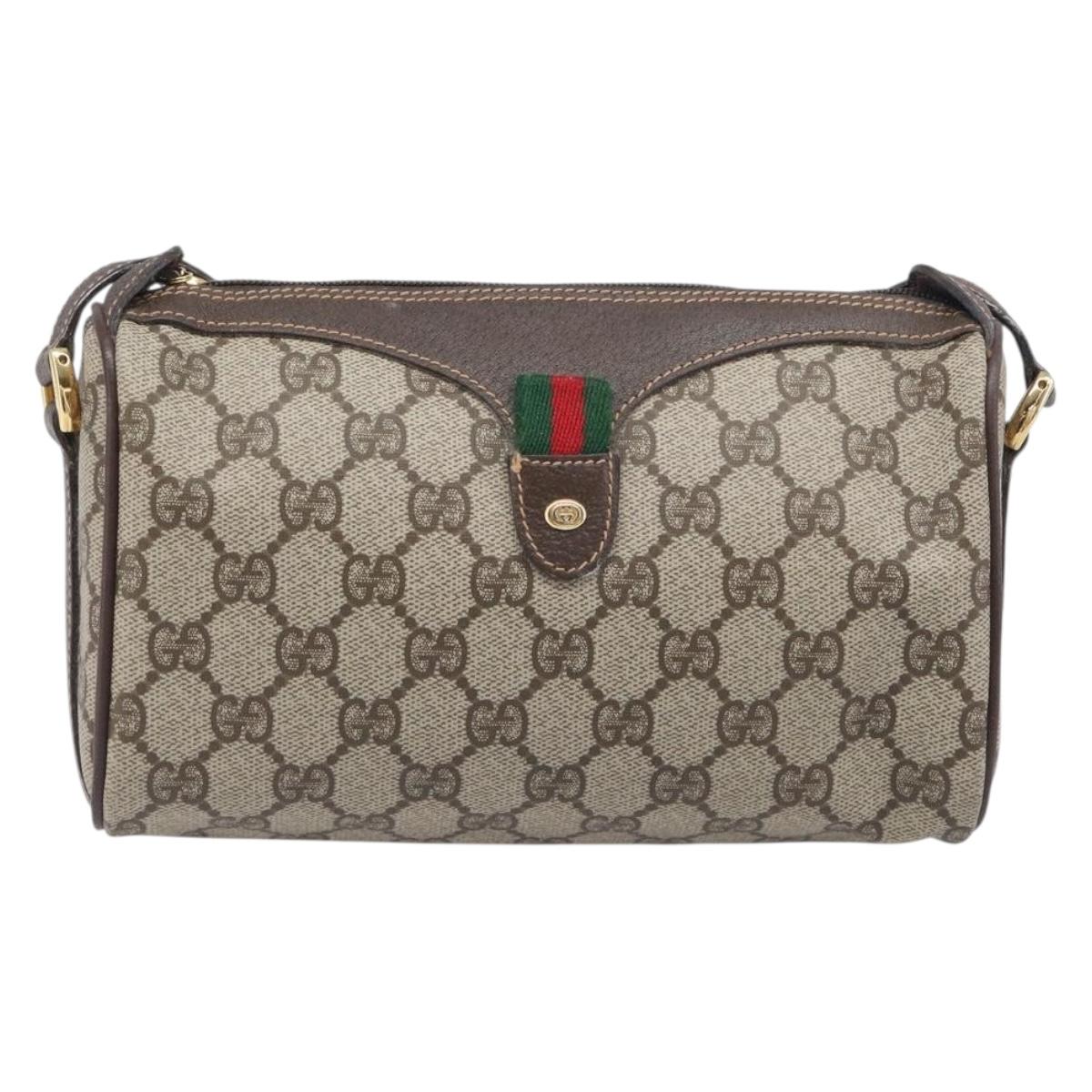 GUCCI GG Supreme Web Sherry Line Bag PVC Beige Gold 89 02 018 Auth fm5436